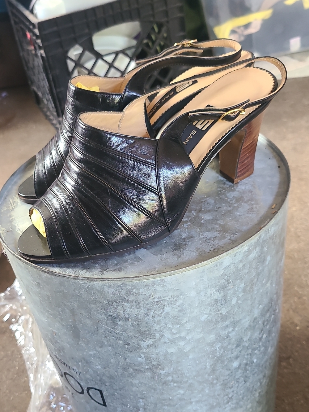 Sergio Rossi Black Leather Peep-Toe Slingback Heels